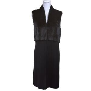 Chico's black long sweater vest, faux fur trim, dramatic, minimalist, elegant
